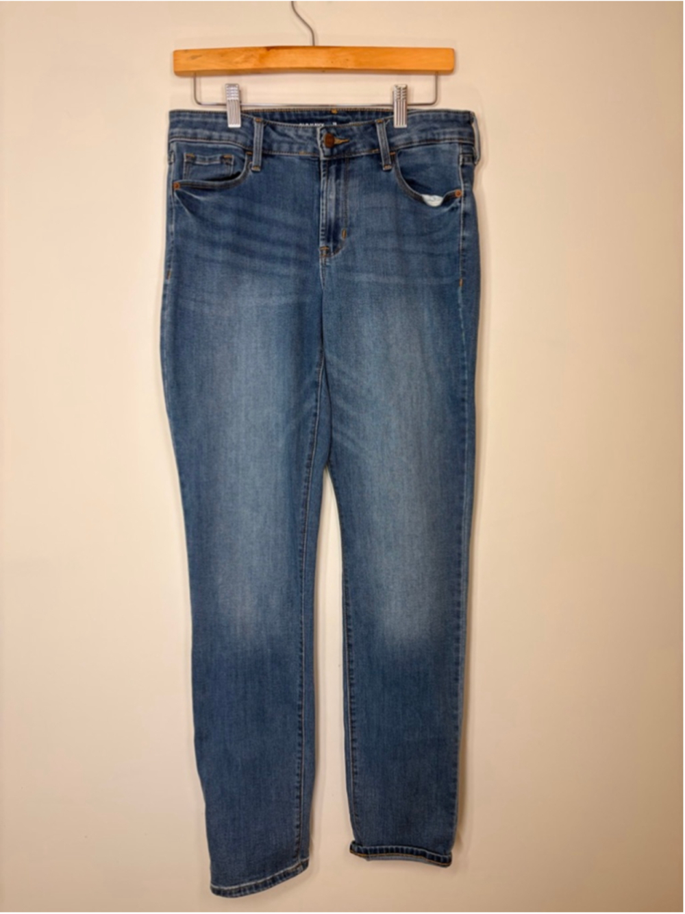 Old Navy Power Slim Straight Jeans Women 10 Tall Mid Rise Stretch Medium Wash